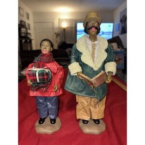 Vintage Black Americana Christmas Carolers Figurines Choir Singers Flaws Pair